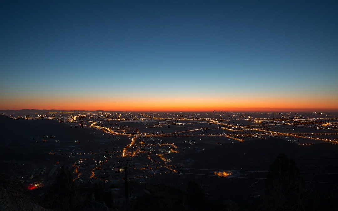 aerial view of city during night time