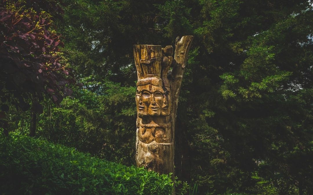 brown wooden statue on green grass field