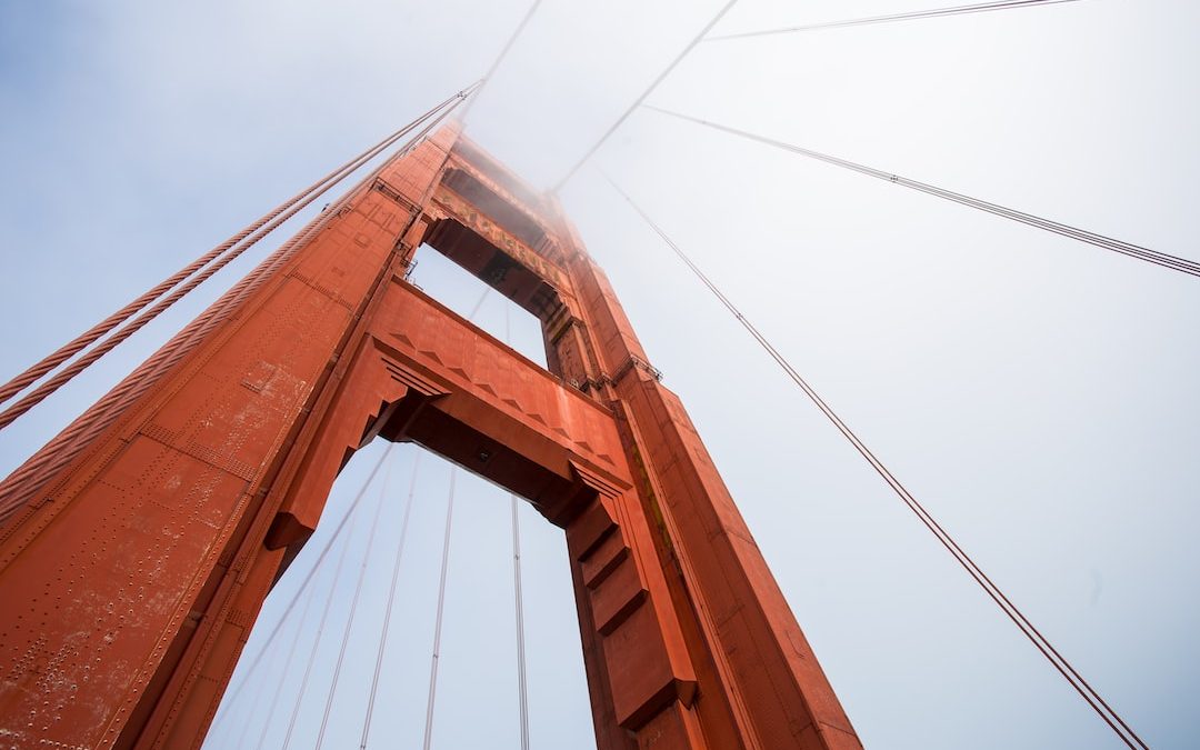 Golden Gate Bridge, San Francisco California in low angle photography