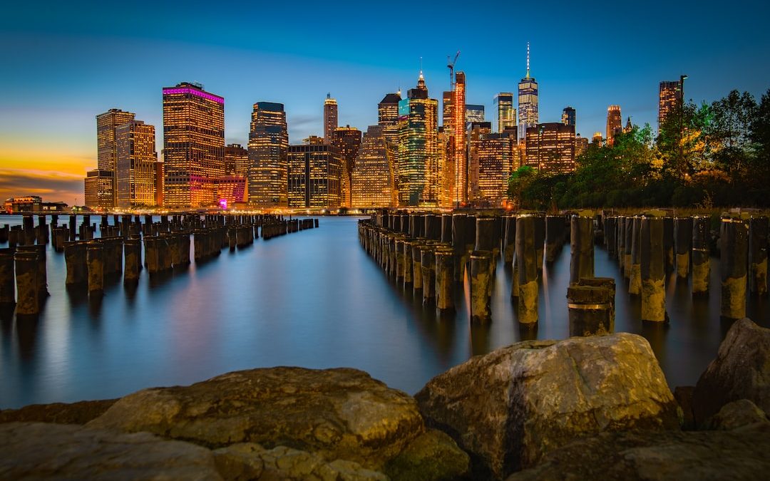 lighted high-rise buildings