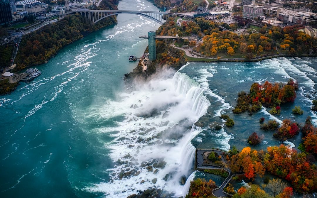 aerial view of water falls