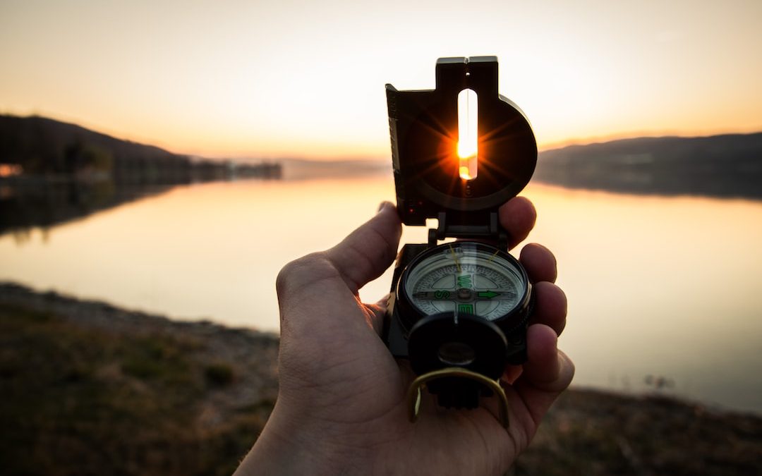 person showing black and white compass