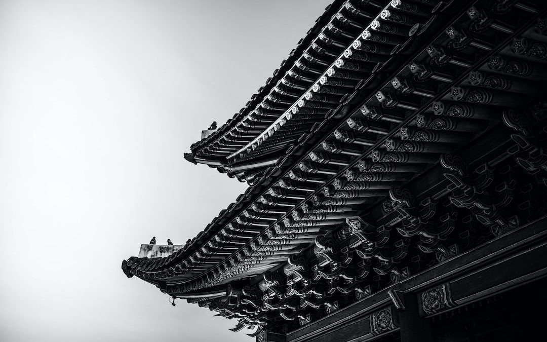 black and white temple roof