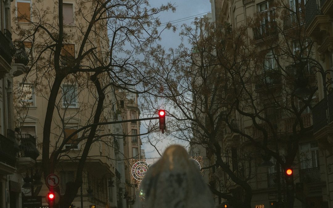 a red traffic light on a city street
