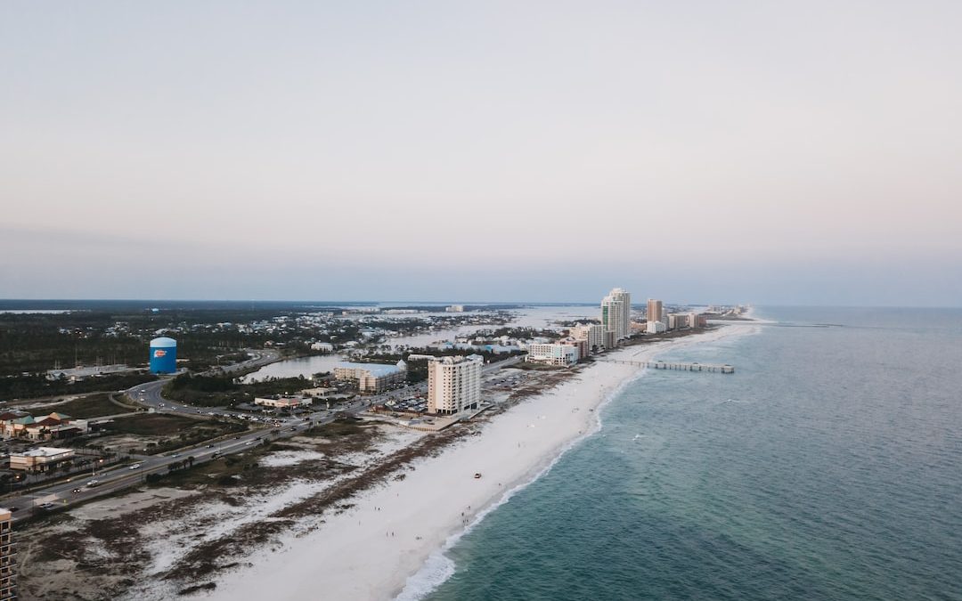 aerial view of city buildings near sea during daytime