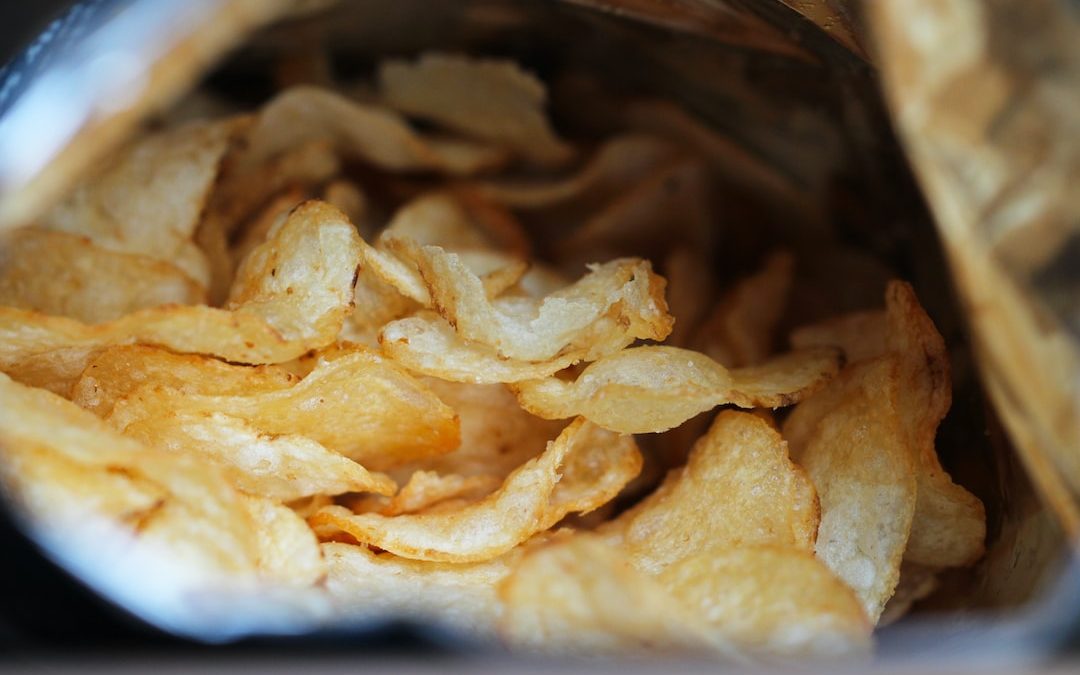 a close up of a bag of potato chips