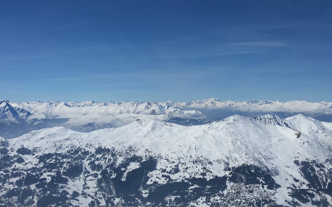 aerial photograph of snow-covered mountain