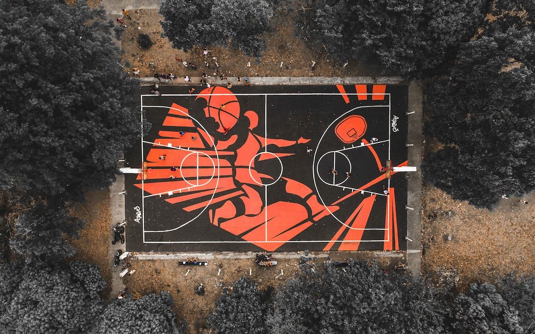 black and red outdoor basketball court