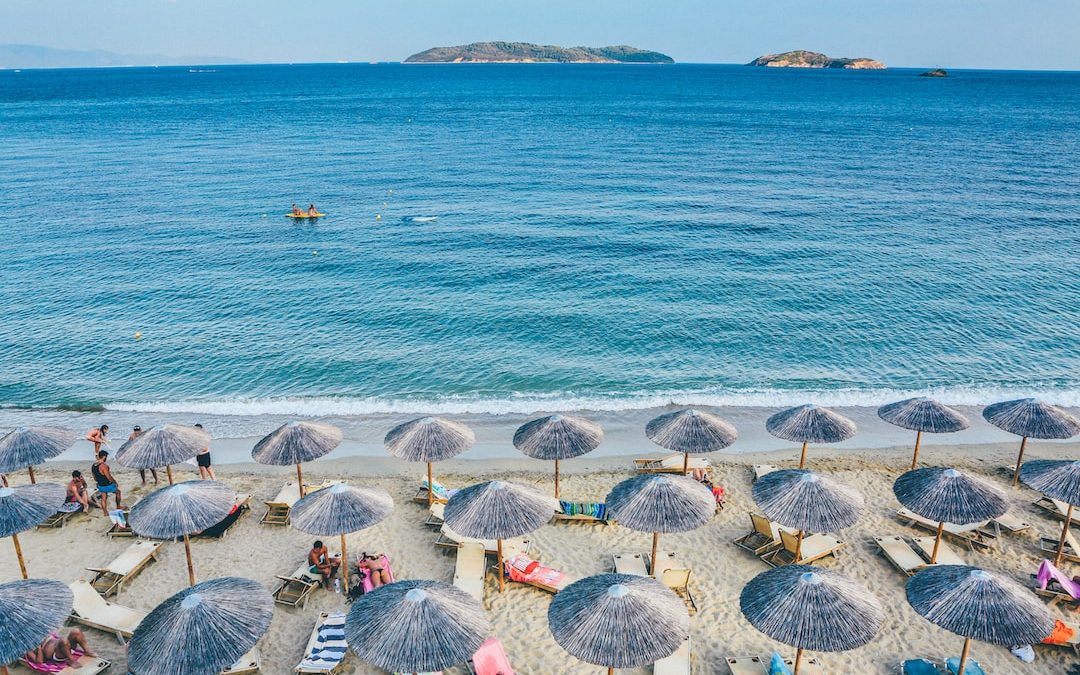 beach lounge on seashore facing the sea