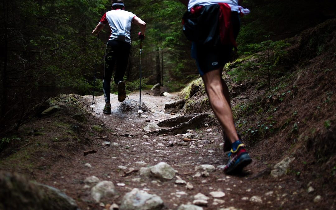 two people running