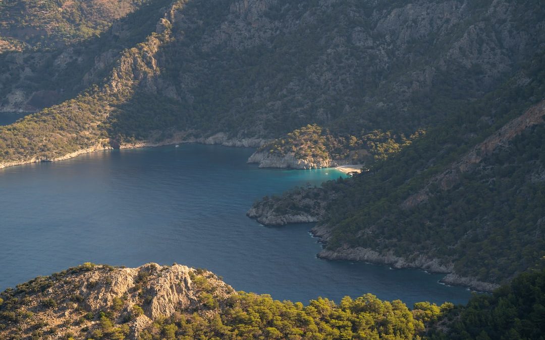 a body of water surrounded by mountains