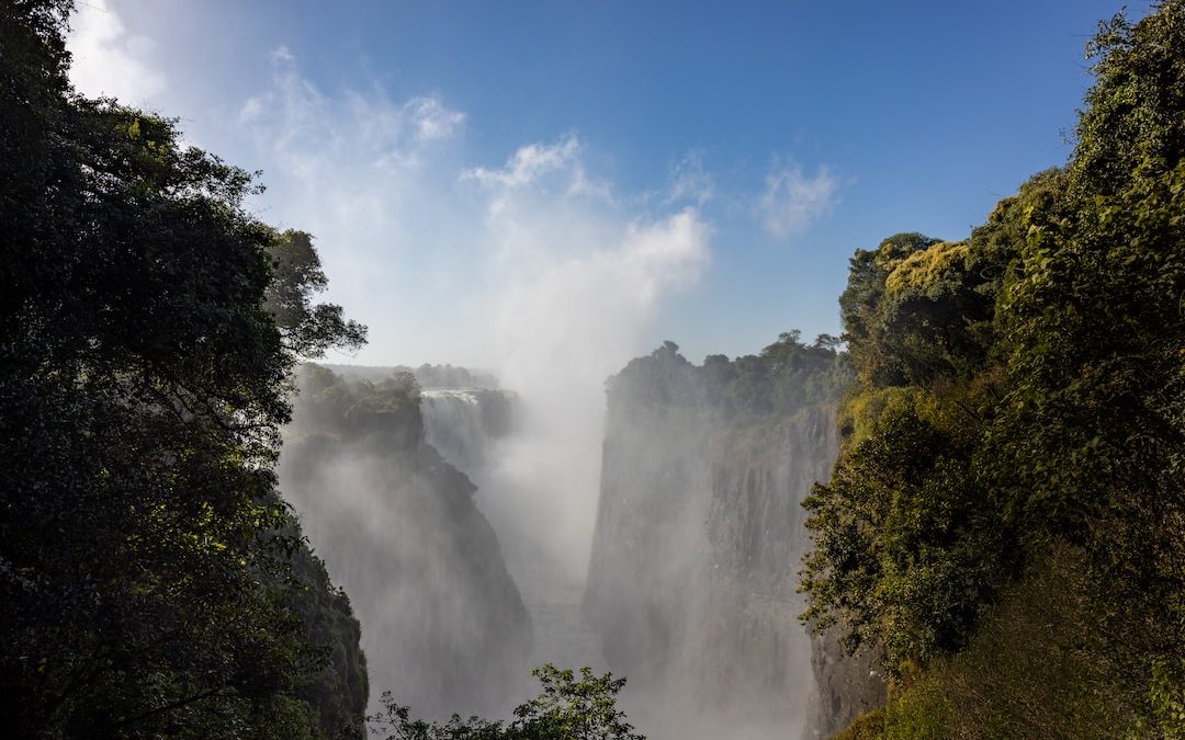 a view of a waterfall from a distance