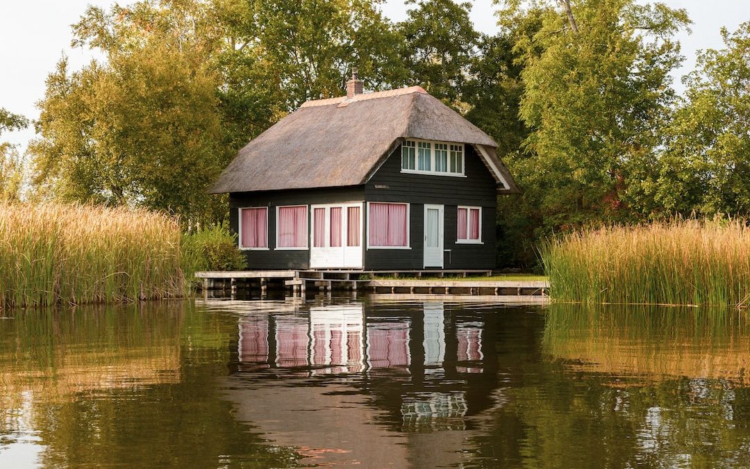 a house on a dock in a lake