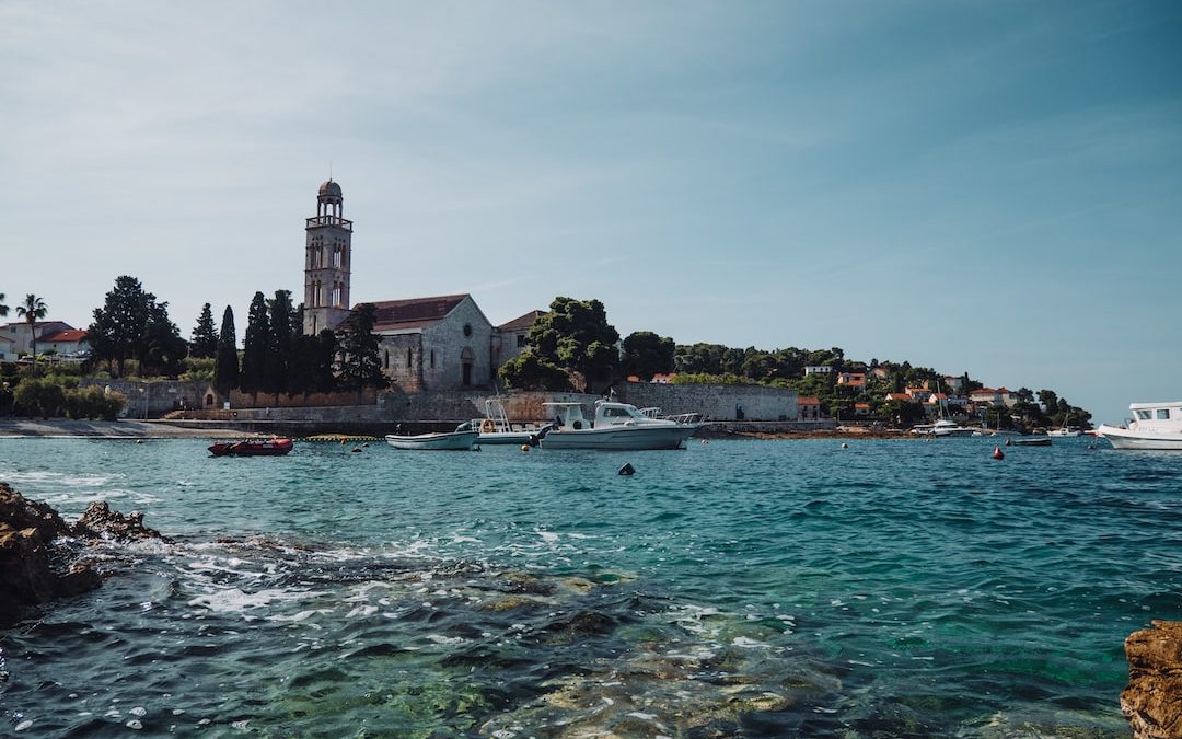 a small island with a church on top of it