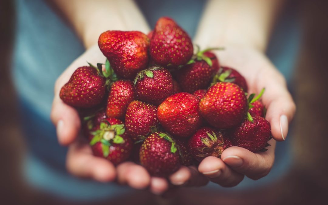 shallow focus photography of strawberries on person's palm