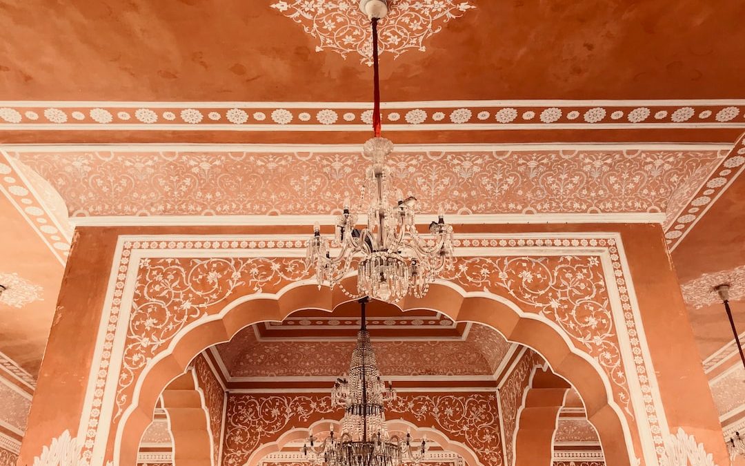 brown and white floral ceiling