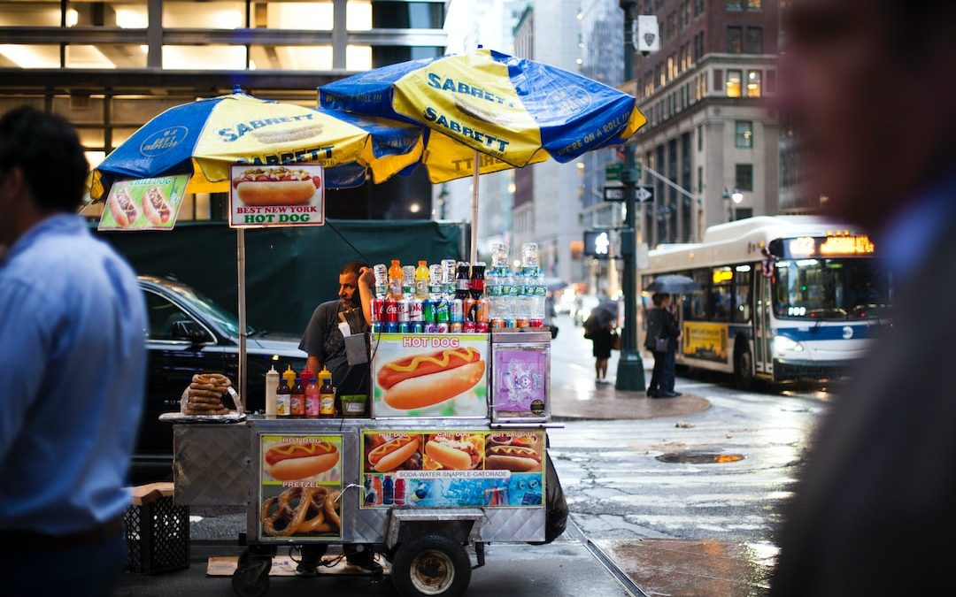 hotdog vendor in intersection