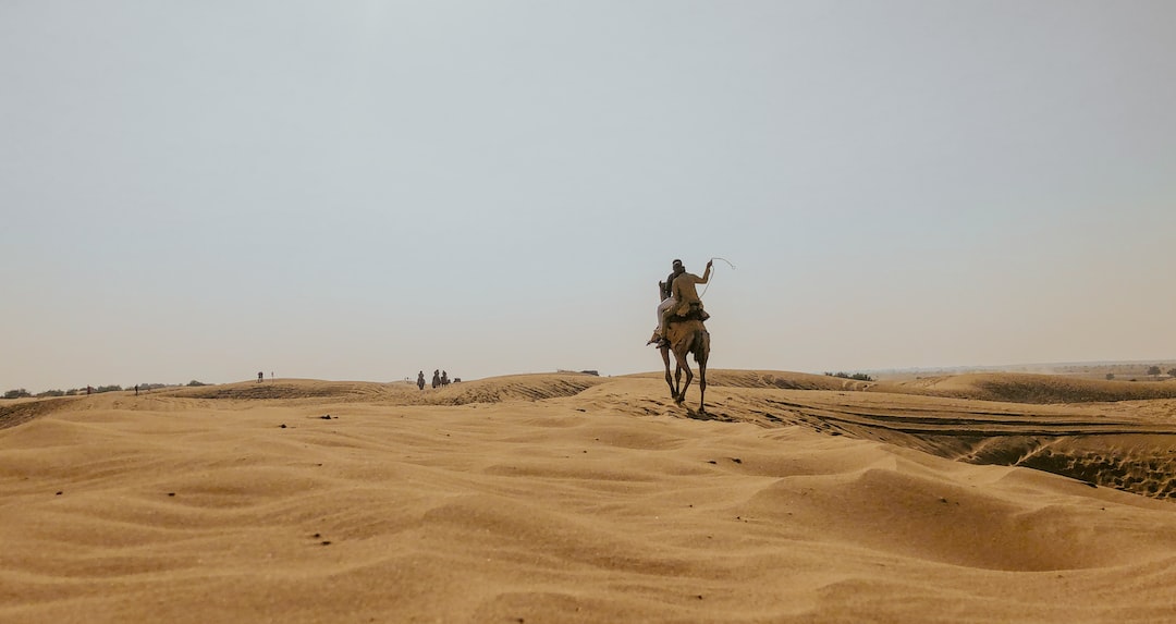 a man riding a horse across a sandy field