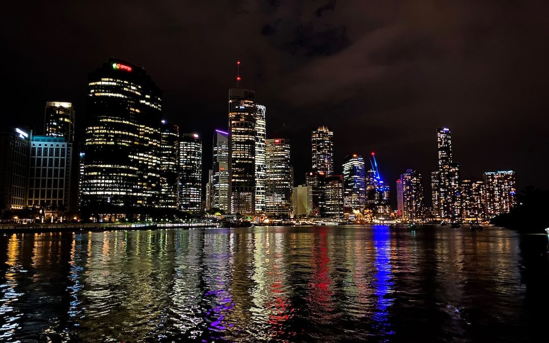 city skyline during night time