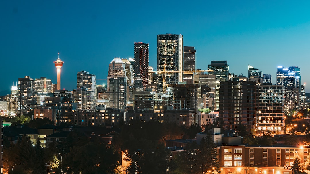 city skyline during night time