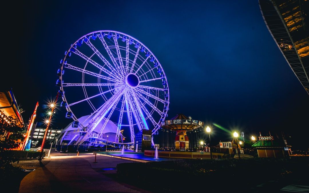 blue lighted ferris wheel
