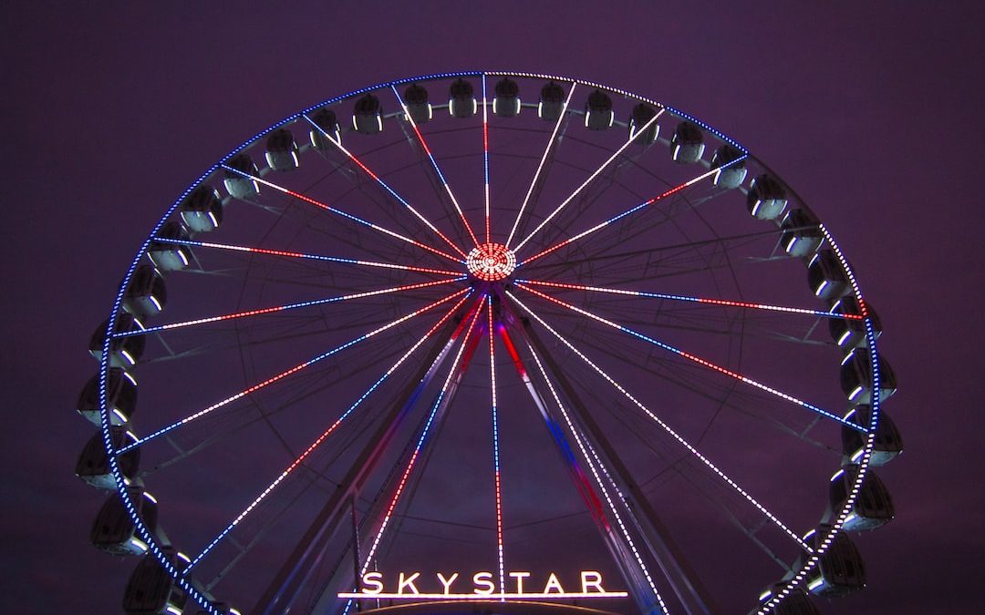 blue and red Skystar ferris wheel