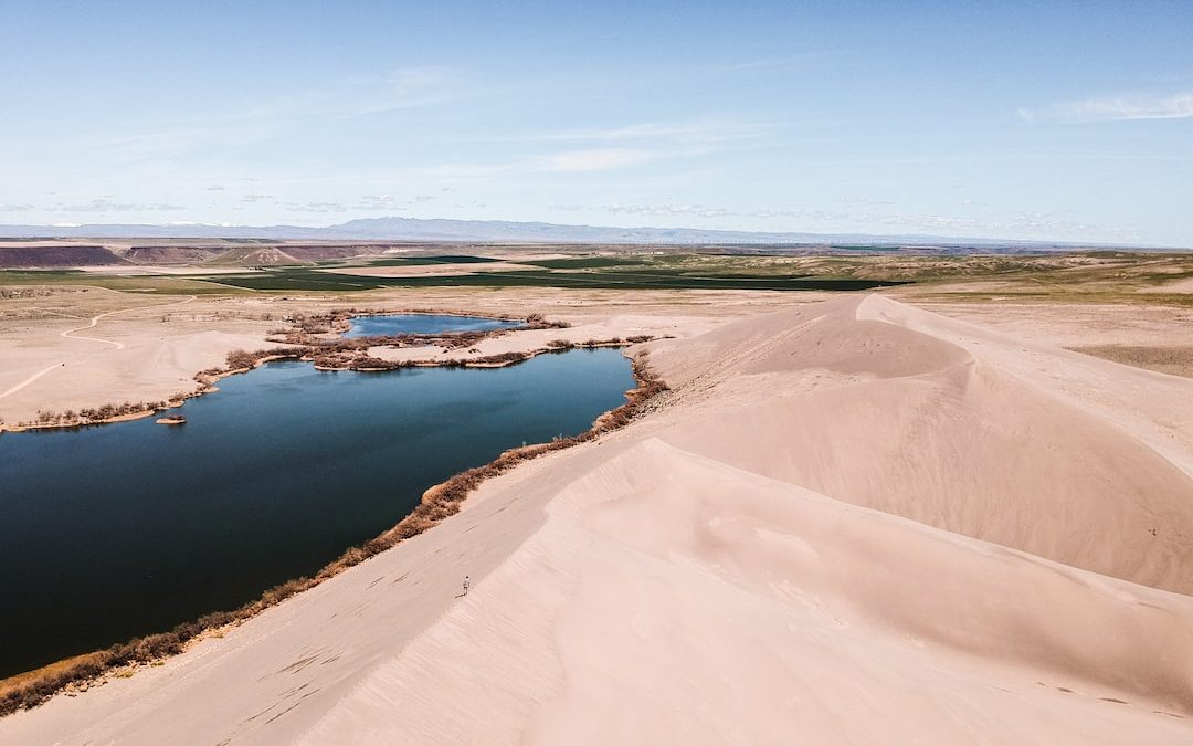 desert beside body of water during day time