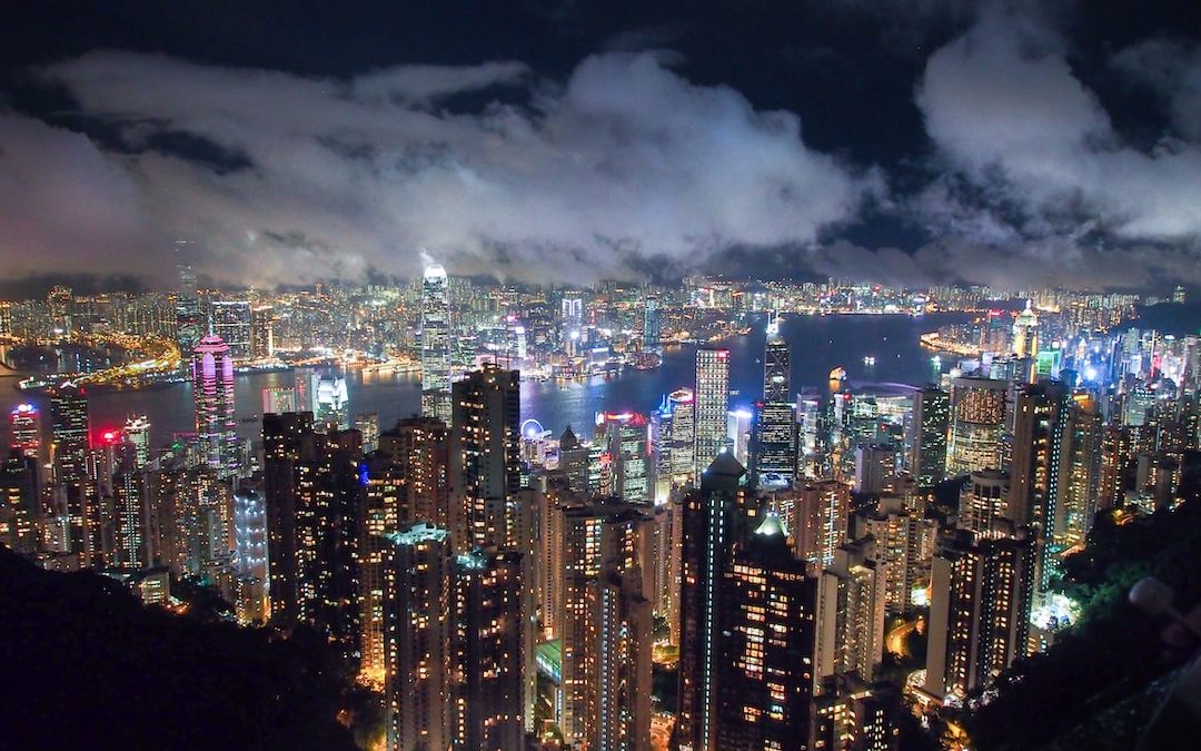 aerial photography of highrise building at nighttime