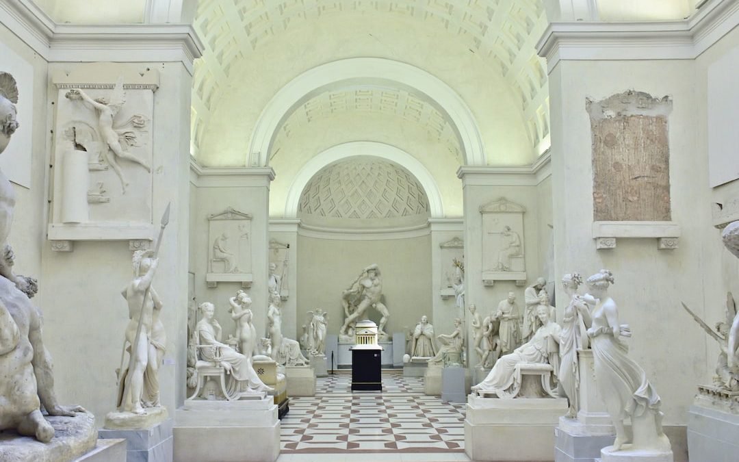 building interior with statue