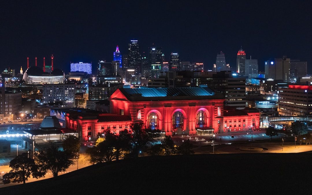 red building at night time