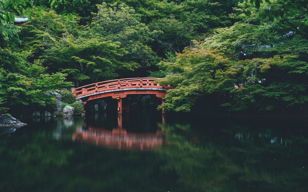 red bridge near trees