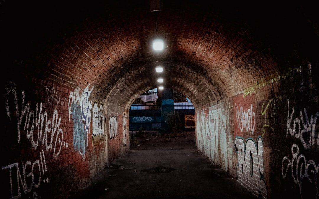 tunnel with light turned on during night time