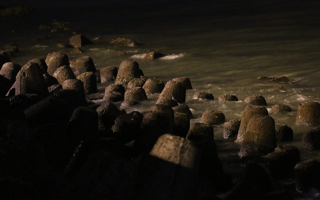 a group of rocks in the water