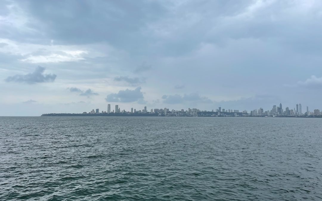 a body of water with a city in the background