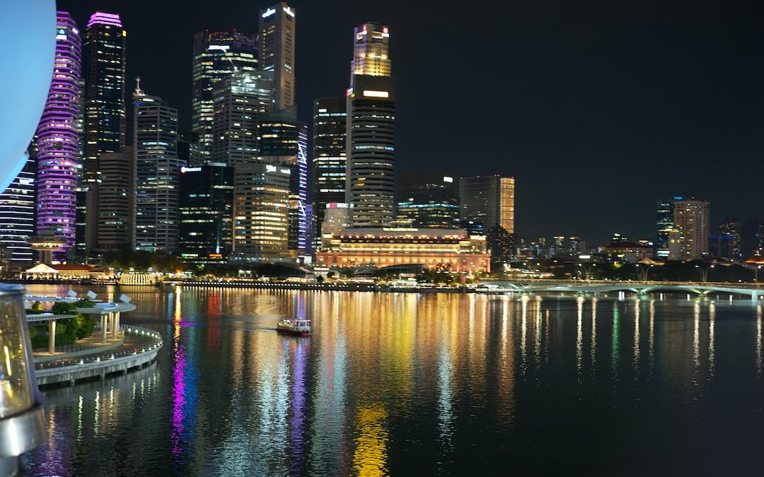 a city skyline at night