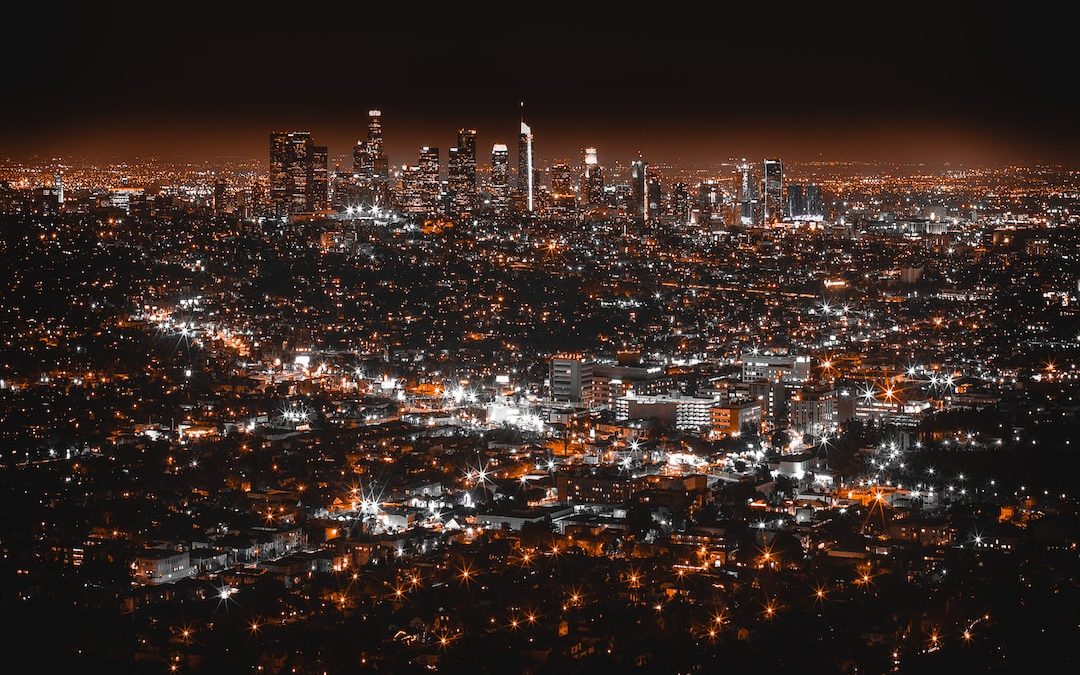 aerial view of cityscape at night