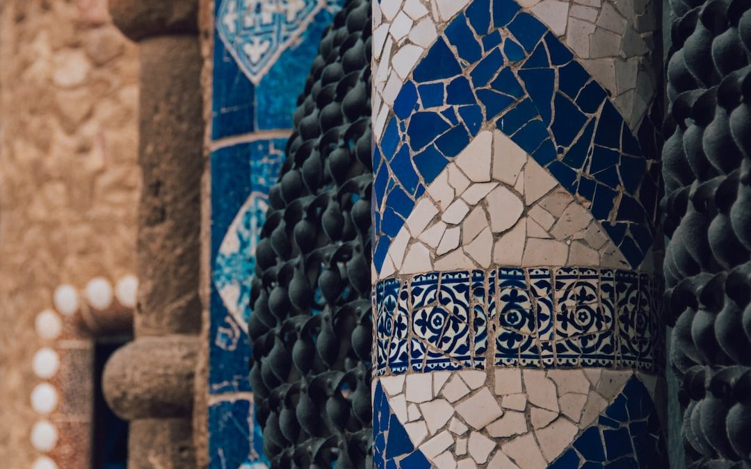 white and blue mosaic decor