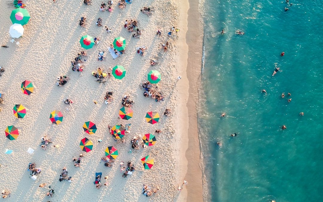 bird's eye view photo of people on beach