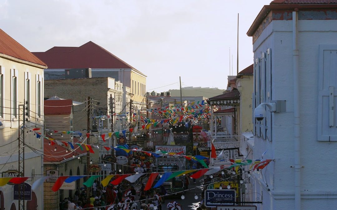 a crowd of people in a city