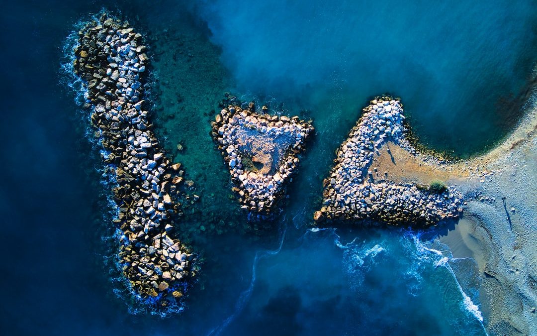 a bird's eye view of a rocky beach