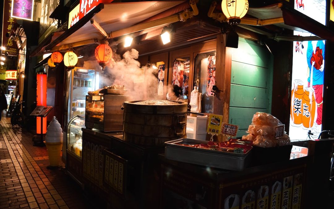 a food stand with smoke coming out of it